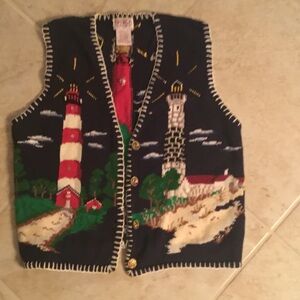 Vintage Lighthouse Themed Knit Vest